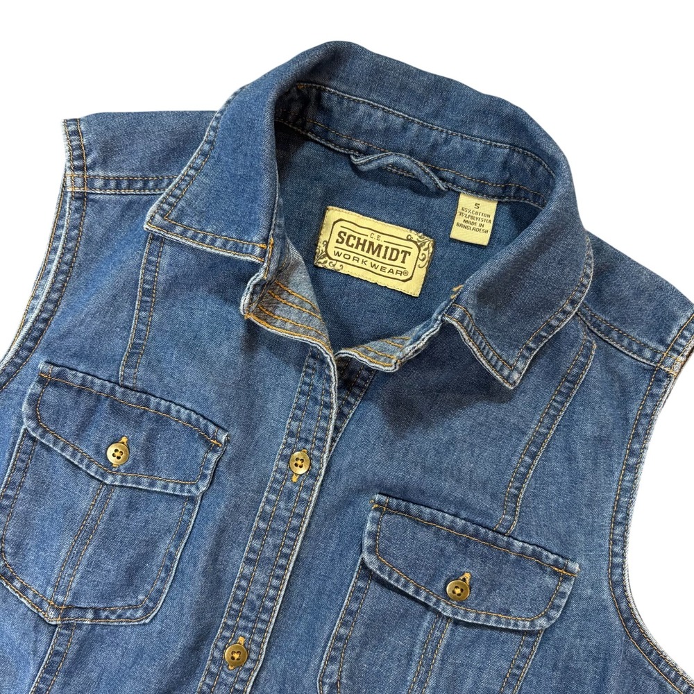 SCHMIDT WORKWEAR Womens Vest Small Blue Denim Button Front Sleeveless